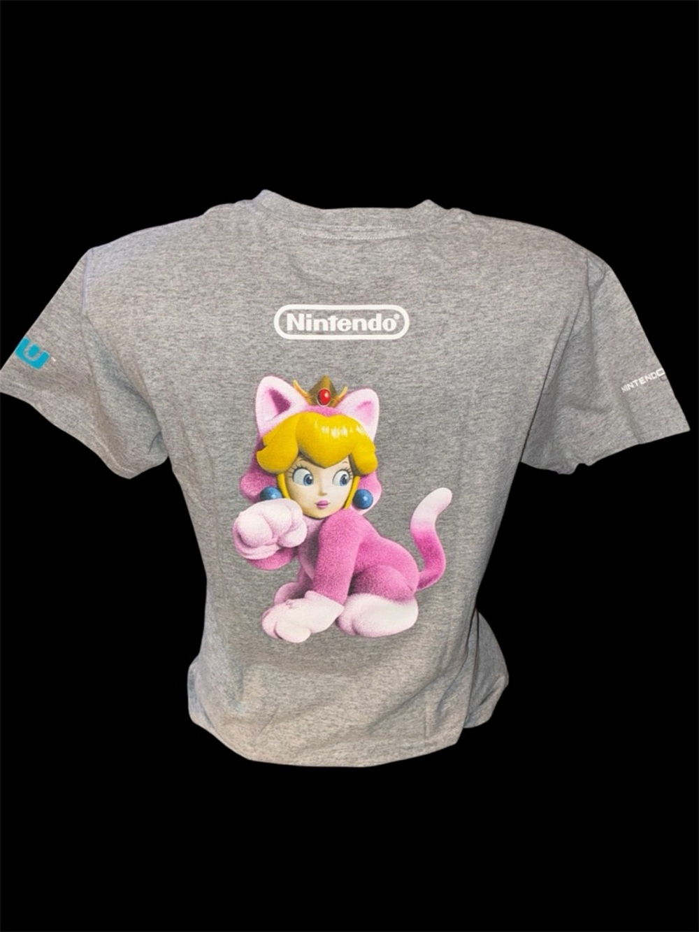 Nintendo Gray Tee with Princess Peach in Pink Cat Costume